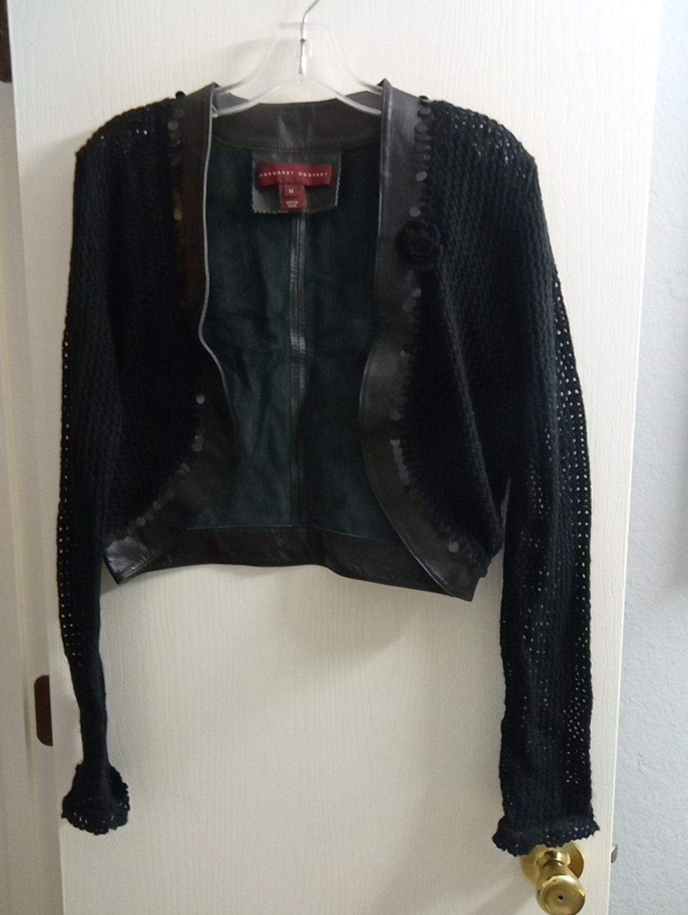 Annette Görtz Black Knit Bolero with Leather Trim